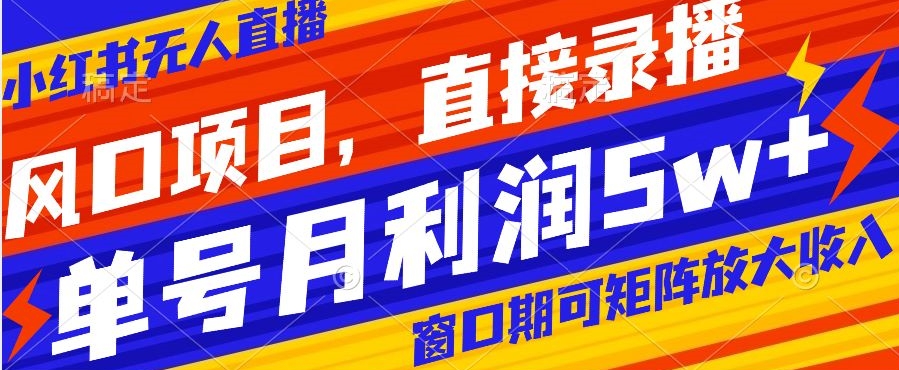 风口项目，小红书无人直播带货，直接录播，可矩阵，月入5w+【揭秘】-观棋网创