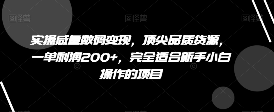 实操咸鱼数码变现，顶尖品质货源，一单利润200+，完全适合新手小白操作的项目【揭秘】-观棋网创