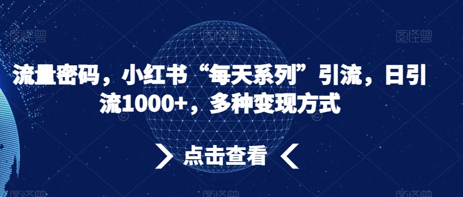 流量密码，小红书“每天系列”引流，日引流1000+，多种变现方式【揭秘】-观棋网创