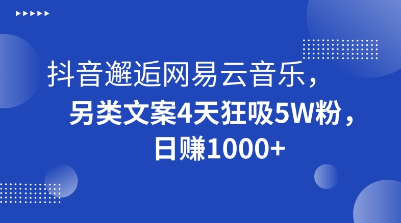 抖音邂逅网易云音乐，另类文案4天狂吸5W粉，日赚1000+【揭秘】-观棋网创