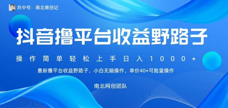 最新撸抖音平台收益野路子，操作简单，单价高，小白可无脑操作可日入1000+-观棋网创