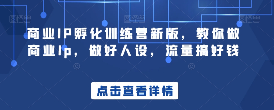 商业IP孵化训练营新版，教你做商业Ip，做好人设，流量搞好钱-观棋网创