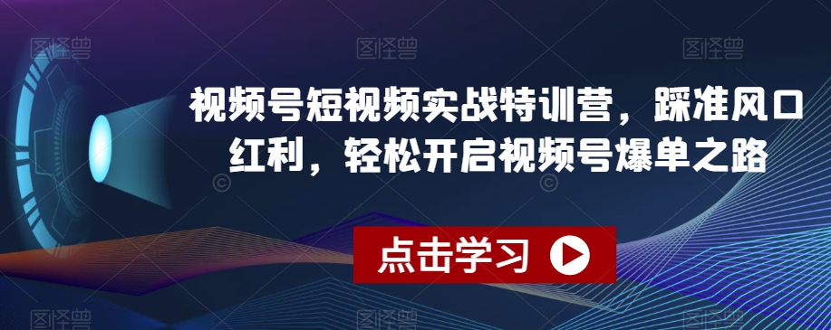 视频号短视频实战特训营，踩准风口红利，轻松开启视频号爆单之路-观棋网创