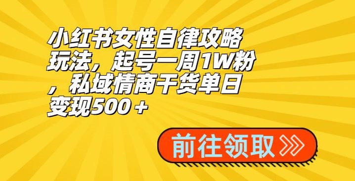 小红书女性自律攻略玩法，起号一周1W粉，私域情商干货单日变现500＋-观棋网创