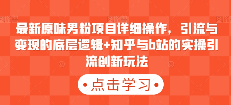 最新原味男粉项目详细操作，引流与变现的底层逻辑+知乎与b站的实操引流创新玩法-观棋网创