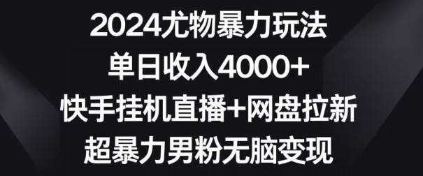 2024尤物暴力玩法，单日收入4000+，快手挂机直播+网盘拉新，超暴力男粉无脑变现【揭秘】-观棋网创