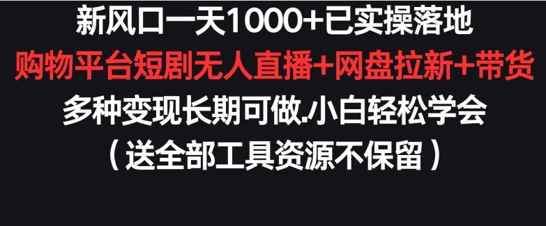 新风口一天1000+已实操落地购物平台短剧无人直播+网盘拉新+带货多种变现长期可做【揭秘】-观棋网创