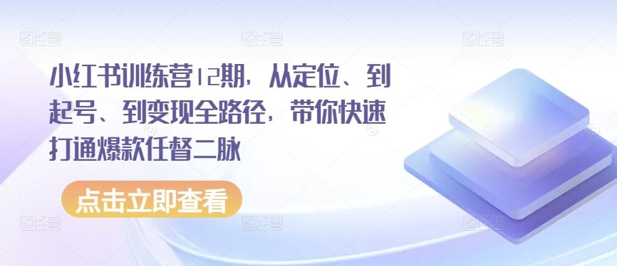 小红书训练营12期，从定位、到起号、到变现全路径，带你快速打通爆款任督二脉-观棋网创