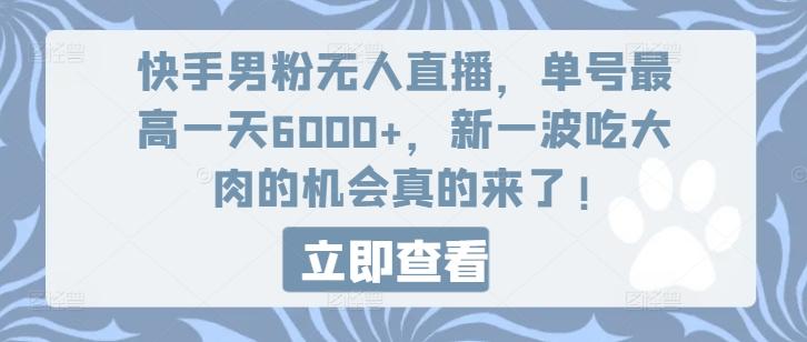 快手男粉无人直播，单号最高一天6000+，新一波吃大肉的机会真的来了-观棋网创