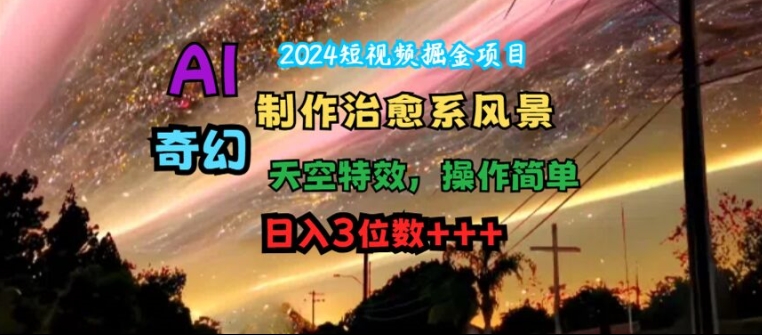 2024短视频掘金项目，AI制作治愈系风景，奇幻天空特效，操作简单，日入3位数【揭秘】-观棋网创