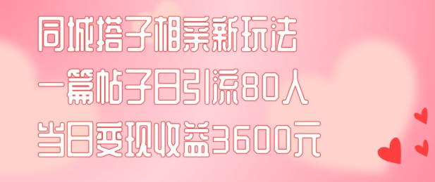 同城搭子相亲新玩法一篇帖子引流80人当日变现3600元(项目教程+实操教程)【揭秘】-观棋网创
