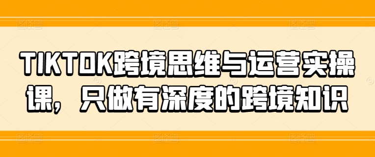TIKTOK跨境思维与运营实操课，只做有深度的跨境知识-观棋网创
