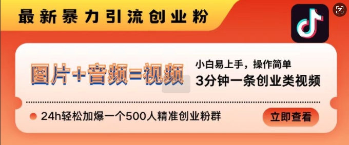 抖音最新暴力引流创业粉，3分钟一条创业类视频，24h轻松加爆一个500人精准创业粉群【揭秘】-观棋网创