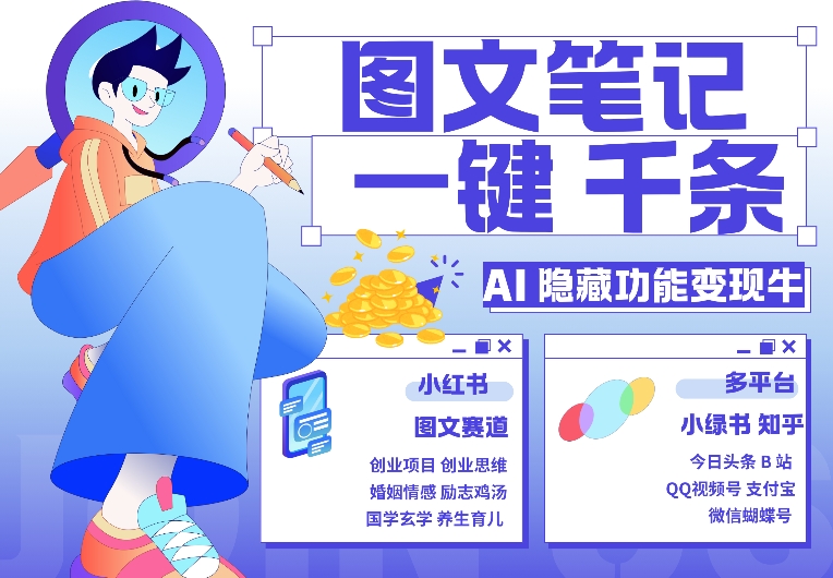 AI隐藏功能，秒生笔记，1分钟产出几千条，教你玩赚小红书小绿书图文引流，变现3w-观棋网创