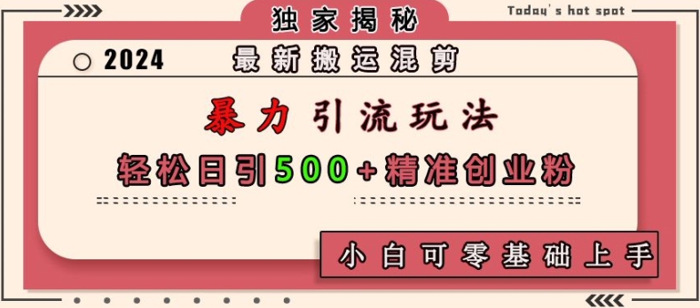 最新搬运混剪暴力引流玩法，轻松日引500+精准创业粉，小白可零基础上手-观棋网创