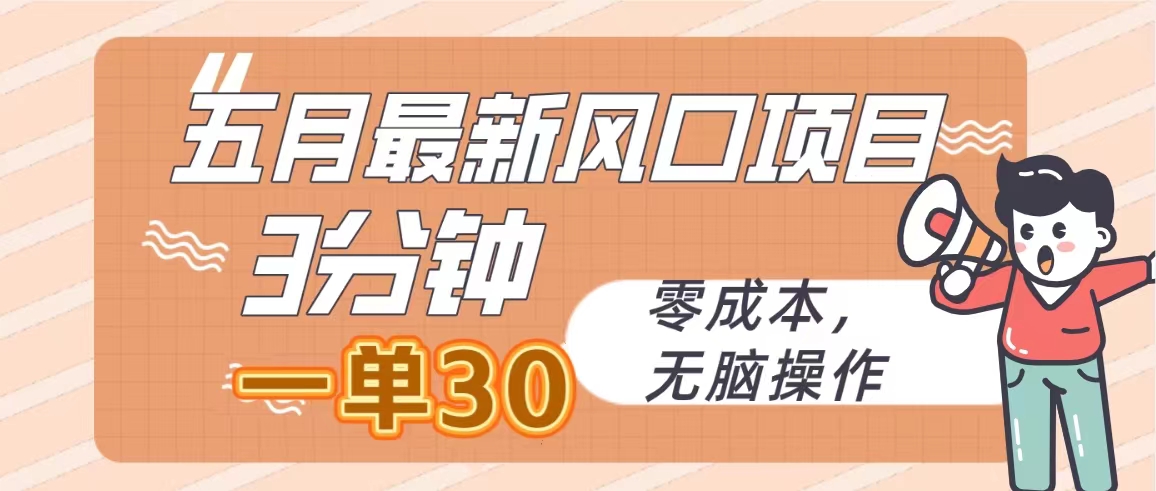 五月最新风口项目，3分钟一单30，零成本，无脑操作-观棋网创