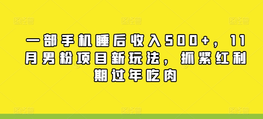 一部手机睡后收入500+，11月男粉项目新玩法，抓紧红利期过年吃肉-观棋网创