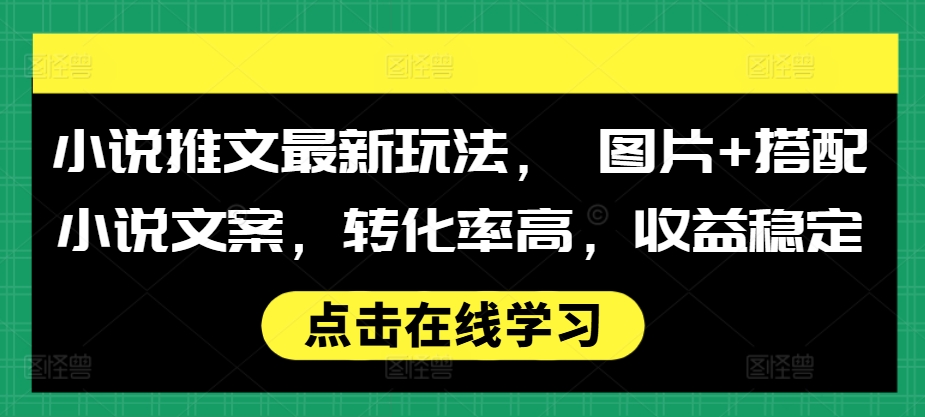 小说推文最新玩法， 图片+搭配小说文案，转化率高，收益稳定-观棋网创
