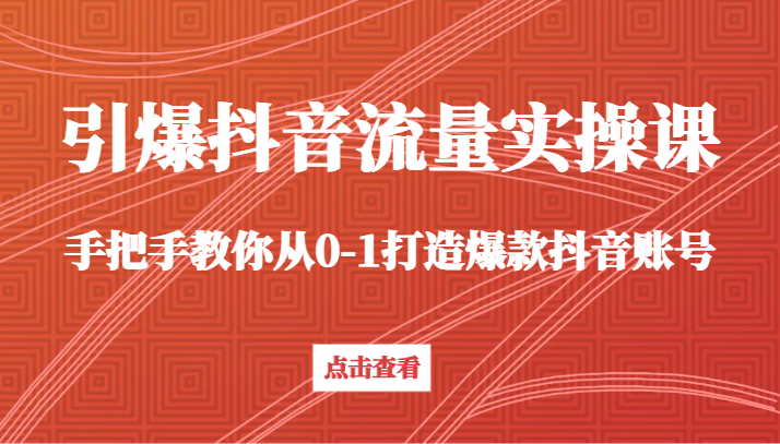 引爆抖音流量实操课，手把手教你从0-1打造爆款抖音账号(27节课)-观棋网创