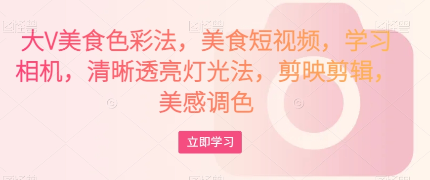 大V美食色彩法，美食短视频，学习相机，清晰透亮灯光法，剪映剪辑，美感调色-观棋网创