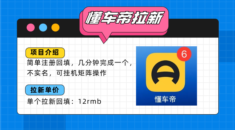 懂车帝邪修拉新玩法，简单注册回填，不sm，单个拉新12rmb，轻松日入200+-观棋网创