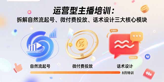 运营型主播培训：拆解自然流起号、微付费投放、话术设计三大核心模块-8月-观棋网创