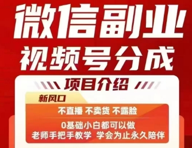微信副业视频号分成，不直播 不卖货 不露脸，三五分钟即可完成一条作，每日收益几十、几张不等-观棋网创