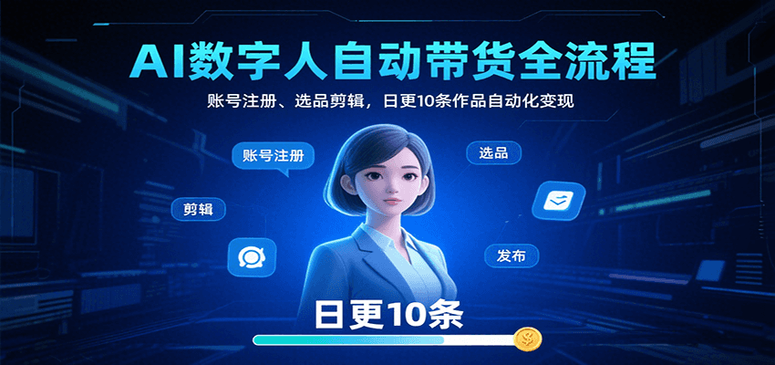AI数字人自动带货全流程：账号注册、选品剪辑，日更10条作品自动化变现-观棋网创