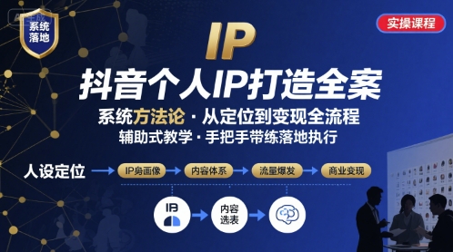 抖音个人IP系统落地实操大课，实操课程，辅助落地-观棋网创