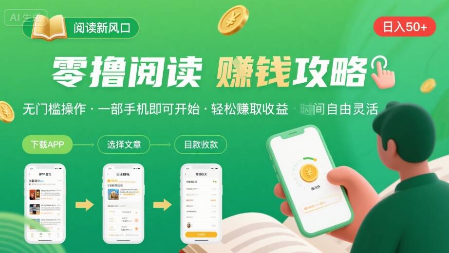 零撸阅读新风口，无门槛轻松挣，一部手机，日入 50-3张【揭秘】-观棋网创