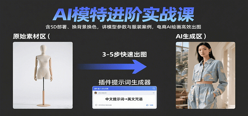 AI模特进阶实战课：含SD部署、换背景换色，讲模型参数与服装案例，电商AI绘画高效出图-观棋网创