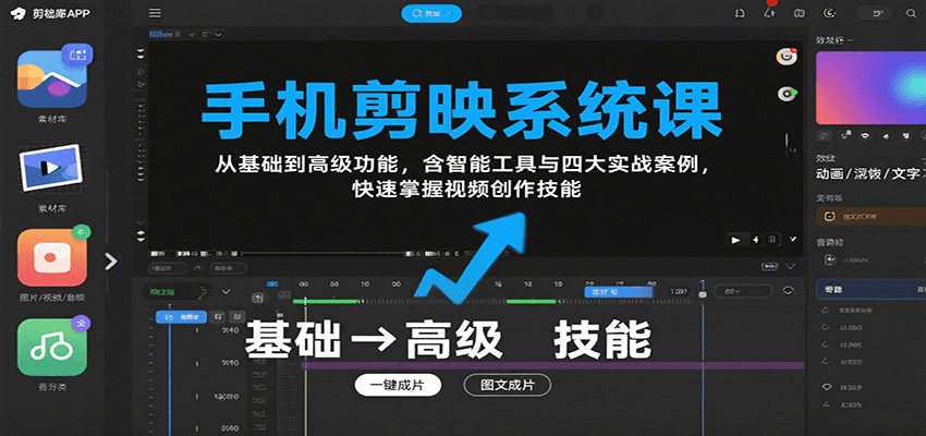 手机剪映系统课，从基础到高级功能，含智能工具与四大实战案例，快速掌握视频创作技能-观棋网创
