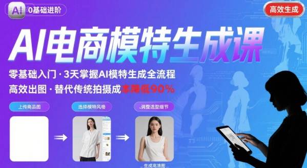 AI模特进阶课程，0基础高效生成逼真电商模特图-观棋网创