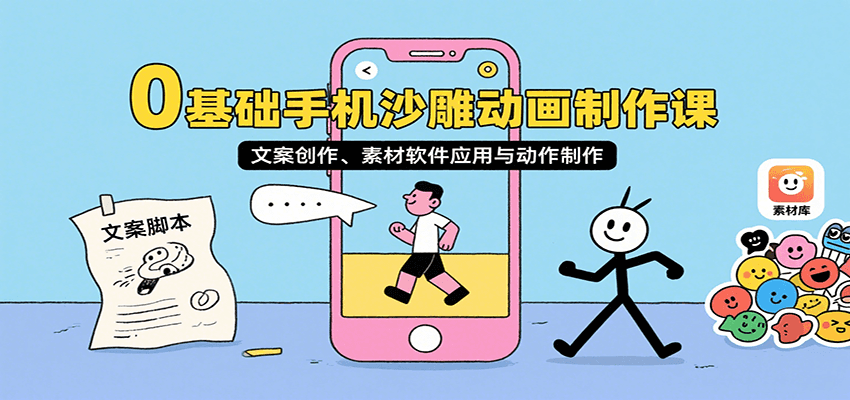 0基础手机沙雕动画制作课，文案创作、素材软件应用与动作制作-观棋网创
