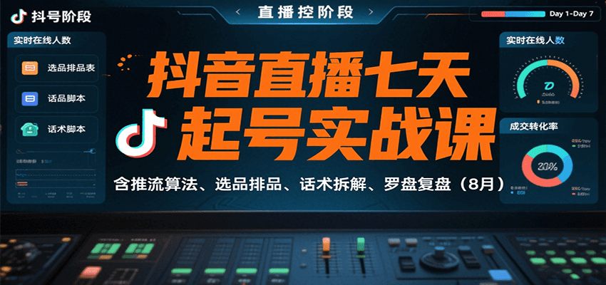 抖音直播七天起号实战课：含推流算法、选品排品、话术拆解、罗盘复盘(8月)-观棋网创