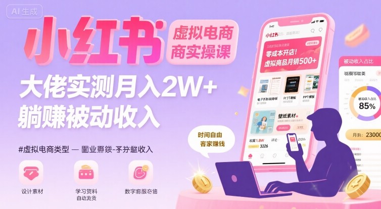 小红书虚拟电商，大佬实测月入2W+，实现被动收入-观棋网创