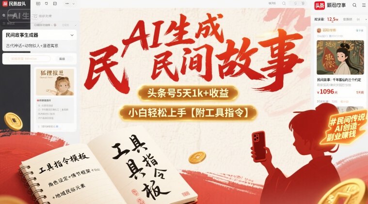 AI生成民间故事，头条号5天1k+，小白轻松上手【附工具指令】-观棋网创