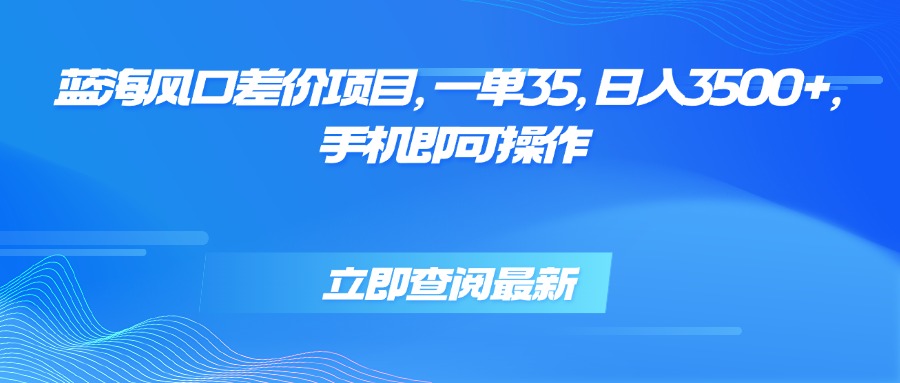 蓝海风口差价项目，一单35，日入3500+，手机即可操作-观棋网创