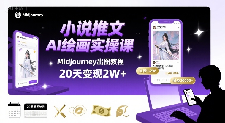 小说推文干货分享之AI绘画MJ出图实操课，用Midjourney做小说推文，20天挣2w-观棋网创