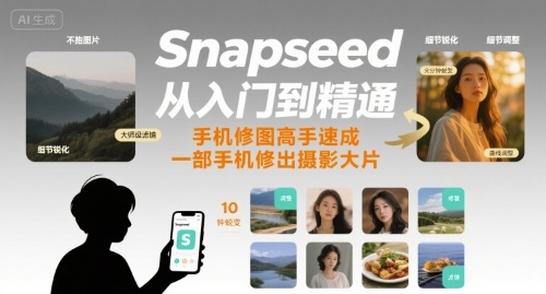 Snapseed从入门到精通，手机修图高手速成，一部手机就能修出摄影大片-观棋网创