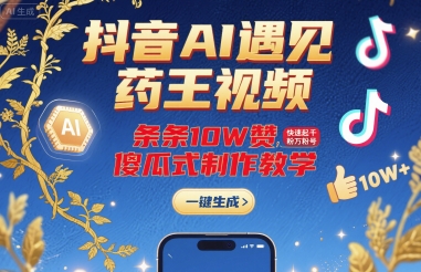抖音AI遇见药王视频，条条10W赞，快速起千粉万粉号，傻瓜式制作教学-观棋网创