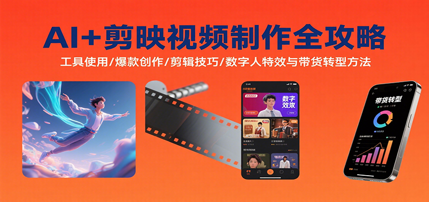 AI+剪映视频制作全攻略：工具使用/爆款创作/剪辑技巧/数字人特效与带货转型方法-观棋网创