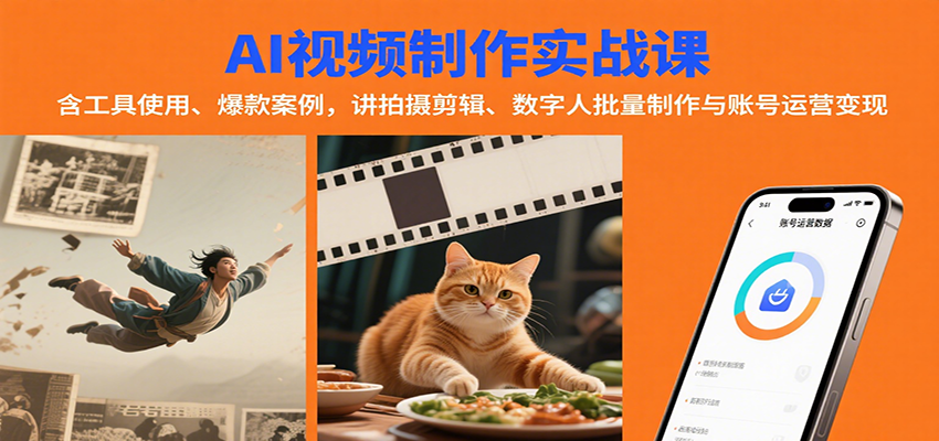 AI视频制作实战：含工具使用、爆款案例，讲拍摄剪辑、数字人批量制作与账号运营变现-观棋网创
