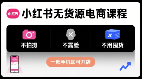 小红书无货源电商课程，不拍摄不露脸不用囤货，一部手机即可开店-观棋网创