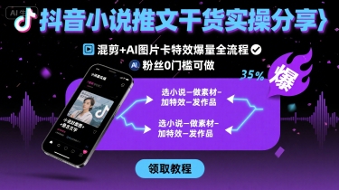 抖音小说推文干货实操分享，混剪+AI图片卡特效爆量全流程，0粉丝0门槛可做-观棋网创