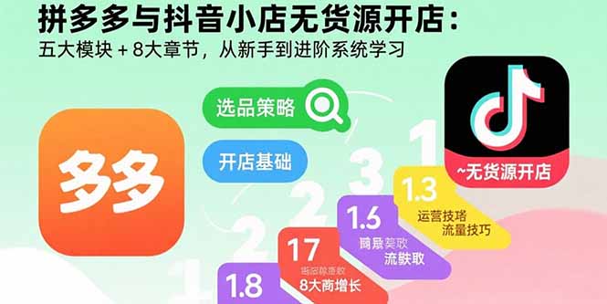 拼多多与抖音小店无货源开店：五大模块+8大章节，从新手到进阶系统学习-观棋网创