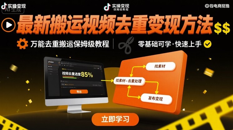 最新搬运视频去重变现方法，万能去重搬运保姆级教程-观棋网创