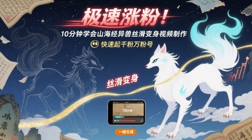 极速涨粉！10分钟学会山海经异兽丝滑变身视频制作，快速起千粉万粉号-观棋网创