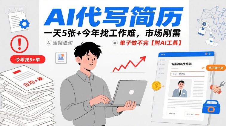 AI代写简历，一天5张+今年找工作难，市场刚需，单子做不完【附AI工具】-观棋网创