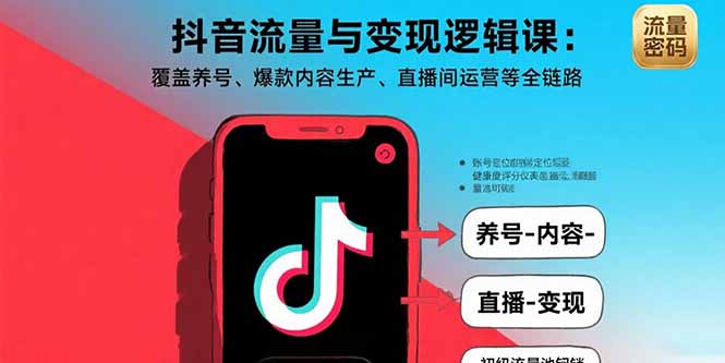 抖音流量与变现逻辑课：覆盖养号、爆款内容生产、直播间运营等全链路-观棋网创